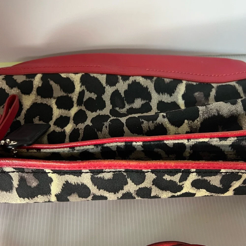 Coach ocelot leopard‎ red Carrie tote handbag